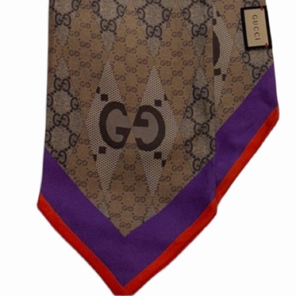 New Gucci Patchwork Backgammon Print Silk Scarf - image 4